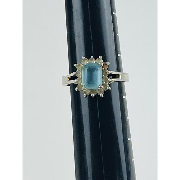 Vintage Ring 14K GE Gold Electroplate Taiwan Size 9 Aquamarine Blue Pale Rhinest - Picture 8 of 16